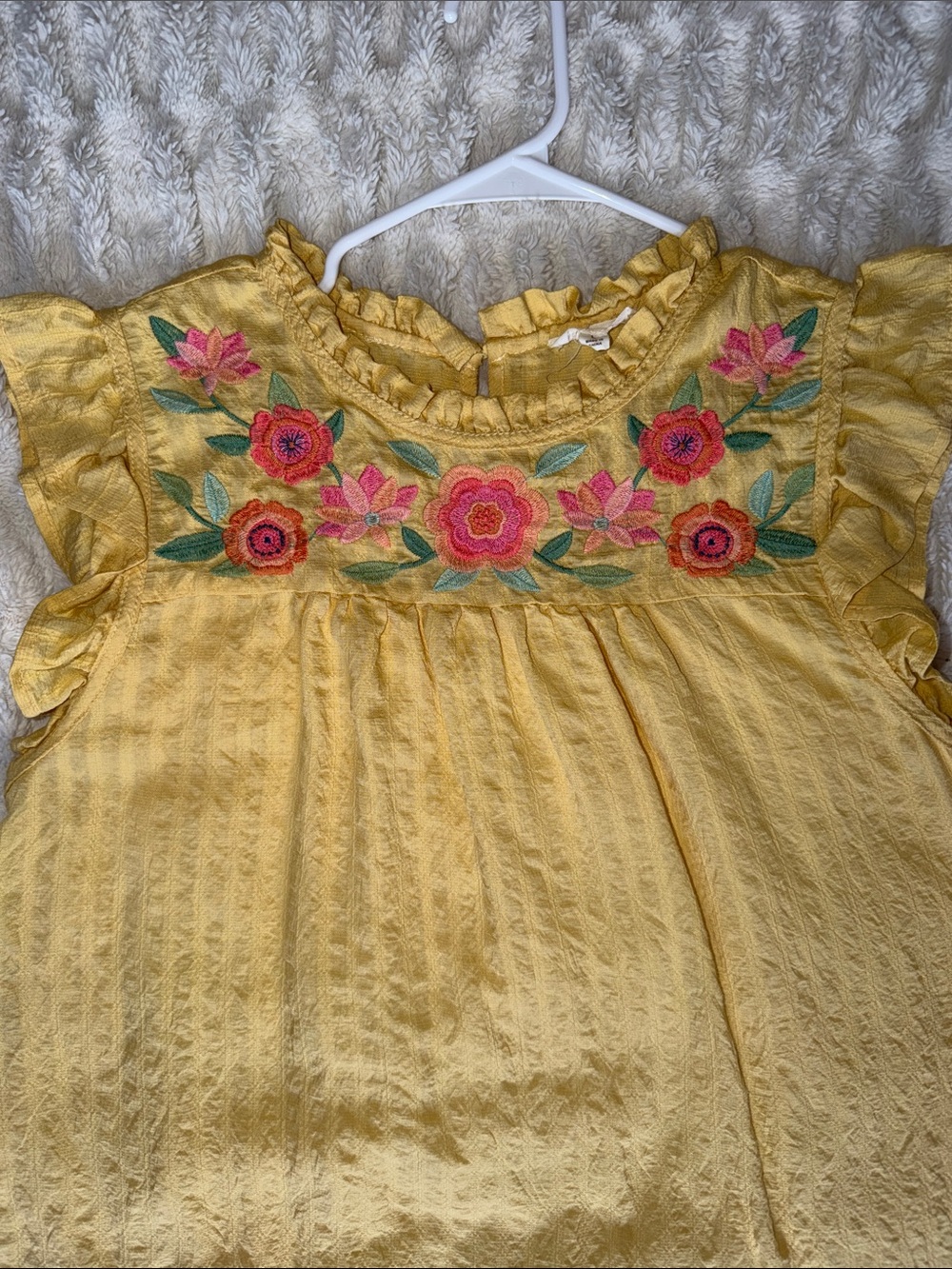 Blu Pepper Yellow Floral Embroidered Ruffle Tank Top - Picture 3 of 7